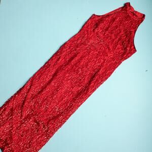 Stenay Vintage 100% Silk Red Sequin Beaded Formal Dress Womens 8 90s 80s